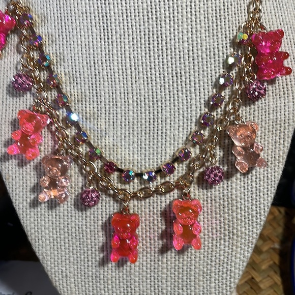 COPY - Betsey Johnson Pink/Peach Gumi Bear Necklace with Iridescent Crystals - Picture 2 of 5